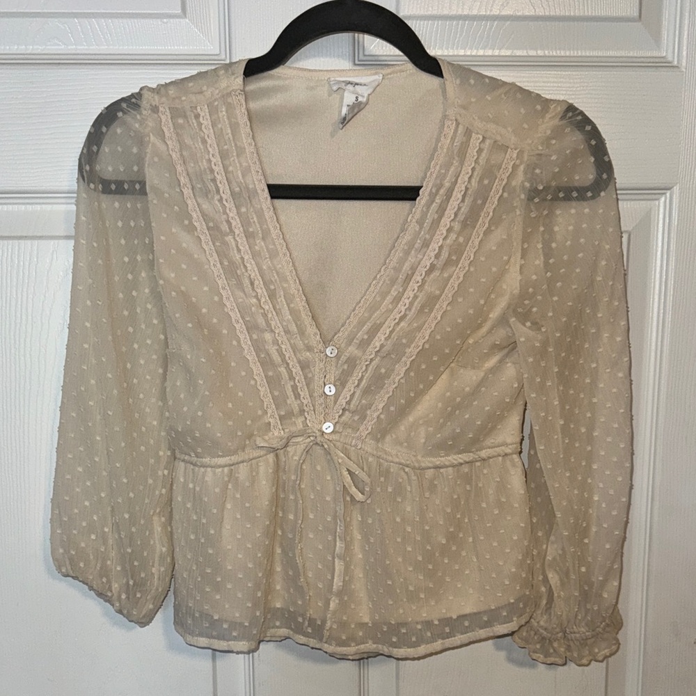 Japna Cream Sheer Blouse with Button Detail
